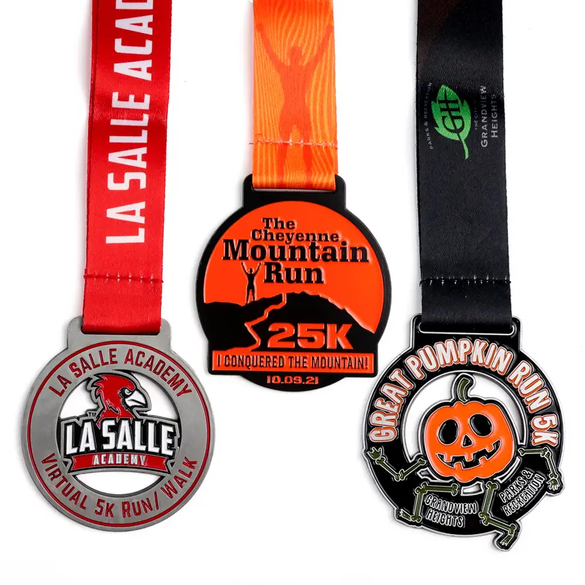 Kim Loại Tùy chỉnh thủ công mỹ nghệ làm cho của riêng bạn Hợp kim kẽm Halloween Marathon đua chạy huy chương chạy thể thao với Ribbon