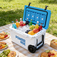 Glacière à roulettes 55L robuste et isolée, portable, pour extérieur, en LLDPE, pour le stockage alimentaire, le camping et la pêche, avec poche à glace