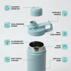 Nouvelle bouteille d'eau isotherme 2026 anti-fuite 24oz à double paroi en acier inoxydable SS304 avec bouchon magnétique – Garde au froid et au chaud ZD2601465 - Product Image 2