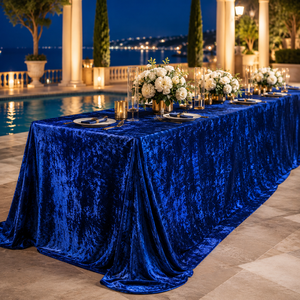 Mantel Rectangular de Terciopelo Azul Rey para Alquiler en Hoteles, Piscinas y Banquetes de Boda (Venta al Por Mayor) - Product Image 1