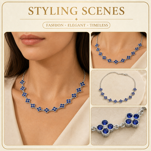 Collier pendentif tendance en acier inoxydable plaqué or à motif floral bleu pour femme, idéal pour les banquets et soirées – Fournisseur de bijoux - Product Image 2