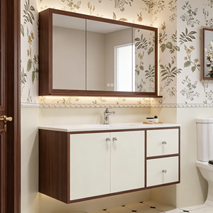 Set di Mobili da Bagno Stile Hotel con Lavabo in Marmo Ceramico, Armadietto <span class=keywords><strong>a</strong></span> <span class=keywords><strong>Specchio</strong></span> Intelligente da Parete, Personalizzabile di Alta Gamma con Funzionalità Smart - Product Image 3
