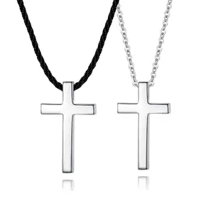 Hot Sale High Quality Sterling Silver 925 Leather Couples Love Cross Necklace for Valentine's Day