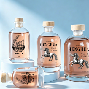 Bouteille en verre vide avec bouchon en bois pour <span class=keywords><strong>gin</strong></span>, rhum, whisky, spiritueux, vodka, brandy – formats 10cl, 25cl, 50cl, 100ml, 250ml, 375ml, 500ml - Product Image 1