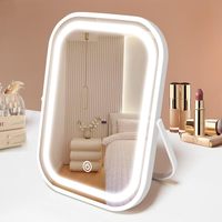 Miroir de Maquillage Portable Intelligent LED Argenté à Lumière d'Appoint, Contrôle Tactile à Intensité Variable, 3 Couleurs de Lumière