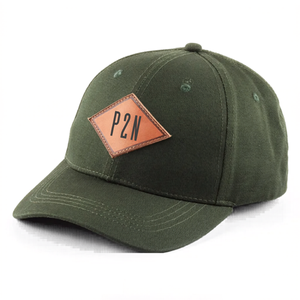 Custom Leather Patch Logo Baseball Cap Olive Green 6-Panel Fitted Casual <b>Hat</b> Unisex Adult Canvas Material Vietnam Factory - Product Image 1
