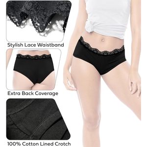 Lot de 10 culottes boyshort pour femme, taille mi-haute, en coton extensible avec dentelle, respirantes - Product Image 2