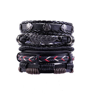 Böhmischer Schmuck Punk Black Feather Charm Leder armband Herren - Product Image 2