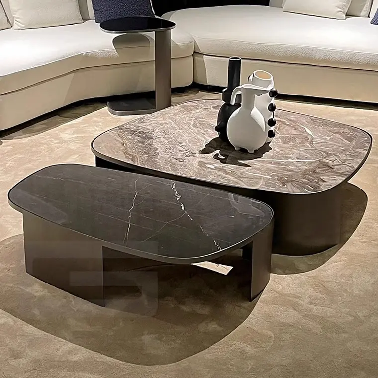 Einfaches modernes Design Quadratischer Couch tisch Set Marmor und Metall Designer Italienischer Luxus Couch tisch