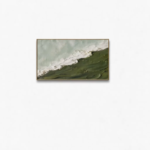 Pintura Abstracta Texturizada Hecha a Mano en Verde y Blanco sobre Lienzo, Arte Impasto con Ondas, Decoración de Pared Huamiao Enmarcada en Dorado para Sala de Estar y Dormitorio - Product Image 1