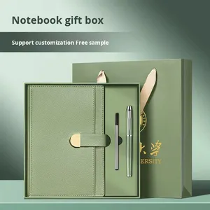 New <b>A5</b> Simple Business Office Diary Meeting Record <b>Notebook</b> Imitation <b>Leather</b> Cover Customizable Logo Gift Box Set Souvenir - Product Image 2