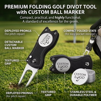 Outil de réparation de divots de golf magnétique personnalisé avec logo, marqueur de balle intégré, design pliable type couteau à lame escamotable, pour la réparation des marques de balles