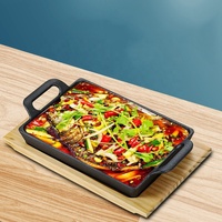 Poêle à griller en fonte antiadhésive de style classique avec assiette en bois et ensemble de poêles à poisson au four pour la cuisson et la friture