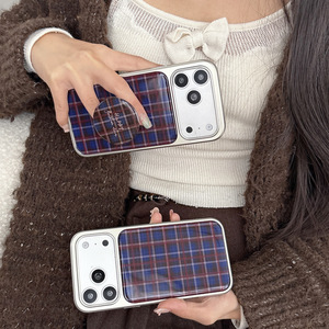 เคสย้อนยุคลายสก๊อตสีแดงสำหรับ iPhone 16 Pro Max, เข้ากันได้กับ iPhone 17, 15/14, เคสเรซิ่นชุบเงิน - Product Image 1