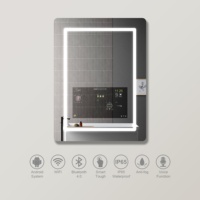 Espejo de Baño Moderno con Pantalla Táctil Inteligente Redonda, Retroiluminación LED, Bluetooth, Desempañador y Control de Temperatura para el Hogar