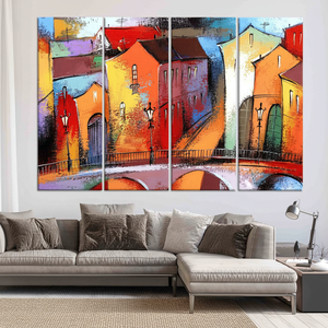 Vista urbana moderna en vidrieras: obra de arte impresa en lienzo, JUEGO DE 4 LIEÑAZOS - Product Image 3