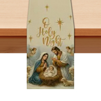 Nappe de table de l'Avent en lin 33x183CM, imprimée numériquement, style guirlande