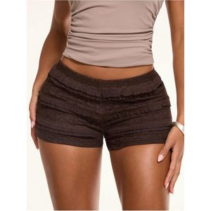 FOXA Mini pantalones cortos de encaje con volantes para mujer, cintura elástica, cintura baja, pantalones cortos ajustados Y2K - Product Image 4