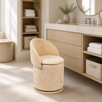 Tabouret de rangement à dossier incurvé pivotant à 360 degrés en tissu chenille avec rangement dissimulé et assise souple pour chambre et dressing