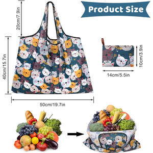 Vente en gros Sac fourre-tout en polyester léger imprimé sur mesure pliable et réutilisable avec imprimés d'animaux personnalisés pour les courses - Product Image 2