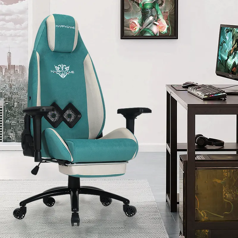 High Quality Deerskin Velvet 4D Armrests Ergonomic Gaming Chair With Footrest And Fan