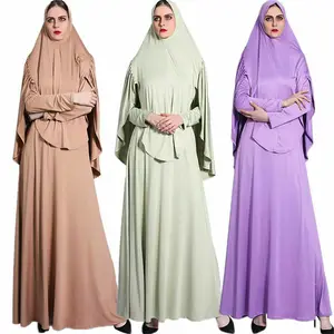 Hot Selling Plus Size Solid Set Muslim Women Abaya Islamic Prayer Dress Long Hijab Arab Maxi Clothing
