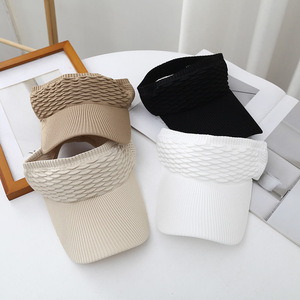 Diseño de pliegues de moda para mujer, sombrero de copa vacío, de protección solar sombrero de ala grande de Color sólido para verano, gorra deportiva de tela elástica para exteriores - Product Image 6