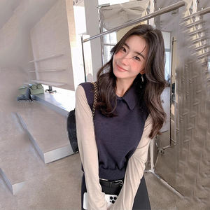 Custom Women's Casual Short <strong>Sleeveless</strong> <strong>Jumper</strong> for Spring Summer for <strong>Polo</strong> <strong>Neck</strong> Sweater in Solid Color with Front Logo - Product Image 5