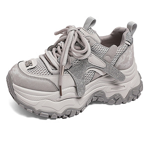 Baskets compensées pour femmes Printemps-Été 2026 en cuir véritable et maille respirante, rehaussantes pour femmes de petite taille - Product Image 2