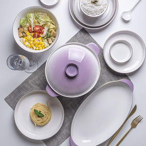 Service de table en céramique de luxe 37 pièces style Courtoisie, <span class=keywords><strong>vaisselle</strong></span> en céramique avec incrustations dorées pour la maison, cadeau de pendaison de crémaillère - Product Image 4