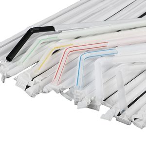 Pailles jetables 100 pièces 210 mm en plastique pliable, paquet individuel, pour fêtes - Product Image 1