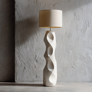 Minimalist E26 LED Ceramic Table Lamp Wavy Base Beige Fabric <b>Shade</b> Dimmable Cold White Ra 80 1-Year Warranty for Living Room - Product Image 3