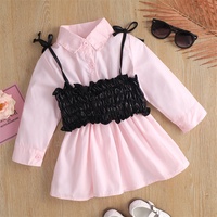 2024 Mode langärmeliges Mädchen-Kinderdos Prinzessinnenkleid PU-Lederweste Taillenaufzug Zwei-Preis-Set Babyhemd-Kleid Kleidung Outfit