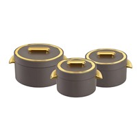 Conteneur alimentaire plat doré avec bouton de commande, 1L, 2L, 3.5L, intérieur en acier inoxydable, double poignée, couvercle verrouillable, couleur unie, service de plats chauds, lot de 3