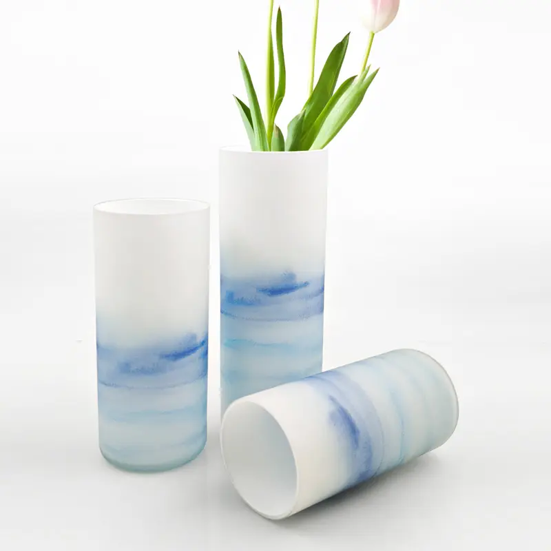 Florero de cristal esmerilado hecho a mano para decoración interior del hogar, florero de cristal esmerilado, elegante y personalizado, fabricante de moda, 2021