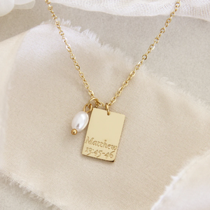 Collar con Colgante de Perla Personalizado, Grabado con la Escritura de Jesús es un Tesoro, de Mateo, en Acero Inoxidable, Joyería Cristiana, Regalo para Bautizo - Product Image 2