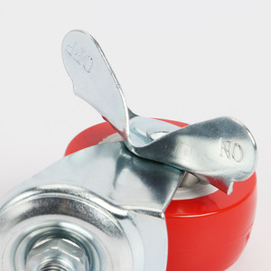Swivel Caster 2 Inch 8mm Threaded Stem Red Polyurethane Wheel With Side Brake For Furniture Casters - Product Image 3