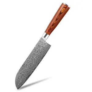 7" Damascus Santuko Chef Knife Kitchen Knife with Pakka Wood Handle Utra Sharp Knife Kitchen Accessories