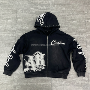 Custom French Terry Cotton 500gsm Heavyweight Screen Print Acid Wash Sun Faded Applique Patch Embroidery Rhinestone Men Hoodie