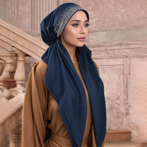 Turbante <span class=keywords><strong>Hijab</strong></span> instantáneo para mujer con banda cómoda y diamantes de imitación-Pañuelo de poliéster fácil de usar (color sólido) - Product Image 4