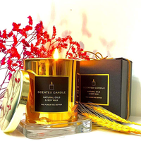 Bougie parfumée en cire de soja de luxe pour mariage, prix d'usine, pot en verre doré, mèche en bois, étiquette privée, autres bougies avec boîte