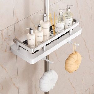 <b>Shower</b> <b>Head</b> Storage Rack Rectangular Wall Mounted No Drilling Required Bathroom Shelf Corner Mount Single Layer - Product Image 1