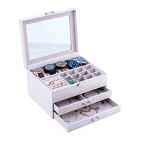Rts Lederen Witte Afsluitbare Juwelendoos Organizer Met Spiegel Sieraden Dozen En Sieraden Organizer Horloge Oorbellen En Ringen Doos Tr