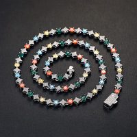 Chaîne tennis en zircon rond de 4 mm, collier hip-hop en cuivre incrusté d'étoile hexagramme de 6 mm, bracelet, chaîne de cheville, bijoux de mode unisexe, vente en gros