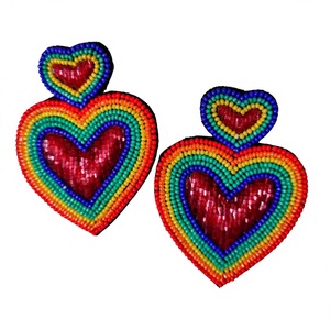 Boucles d'oreilles personnalisées bohèmes en perles de verre multicolores, brodées à la main, plaquées or, pour fêtes, fiançailles, cadeaux, mariages - Product Image 6
