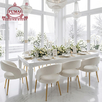 Table à manger moderne FUMAI avec plateau en MDF blanc et pieds dorés, ensemble de meubles contemporains pour hôtel