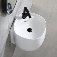Lavabo semi-pied en céramique et porcelaine moderne HG White Sleek, à encastrer, facile à nettoyer, avec drain, pour usage hôtelier et commercial