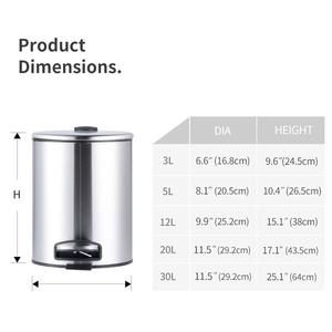5L Fingerprint Proof Bathroom <strong>Trash</strong> <strong>Can</strong>, Brushed Stainless Steel 1.3-Gallon Round Step Garbage <strong>Can</strong> Foot Pedal <strong>Trash</strong> Bin - Product Image 2