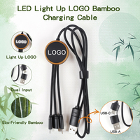 Câble de charge 3 en 1 personnalisé, écologique, avec logo LED lumineux, en bambou, en bois, USB-C, multi-USB, câble de charge 3 en 1