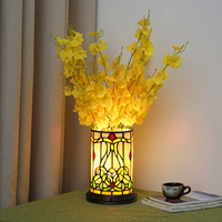 Lampe de table en verre teinté, style Tiffany, petite lampe de bureau cylindrique portable, lampe de chevet rétro pour salon, chambre à coucher